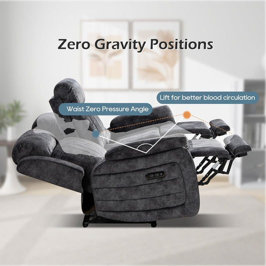 Zero Gravity Power Reclining Sofa with Adjustable Headrest, Electric Reclining Couch with Wireless Charge, Power Recliner Sofa Couch with Drop down Table,Cup Holder,Usb Ports (Grey)