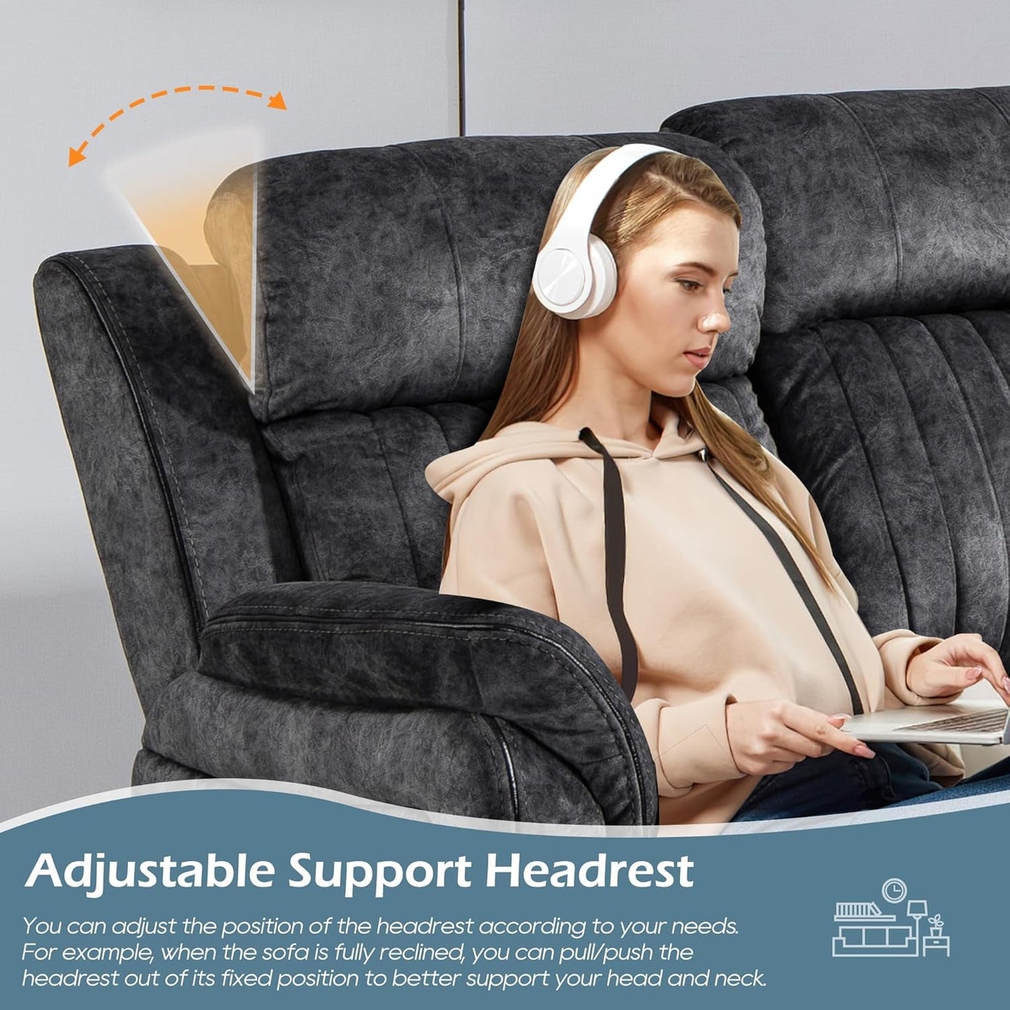 Zero Gravity Power Reclining Sofa with Adjustable Headrest, Electric Reclining Couch with Wireless Charge, Power Recliner Sofa Couch with Drop down Table,Cup Holder,Usb Ports (Grey)